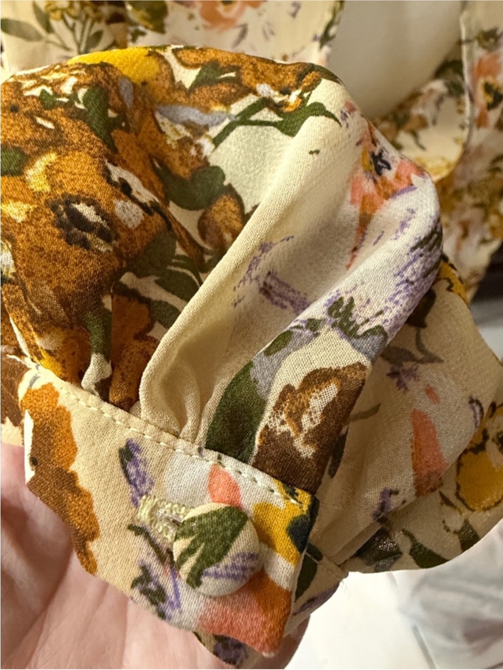 Luxxel Floral Wrap Long Sleeve Mini Dress in Mustard and Cream - Picture 7 of 7